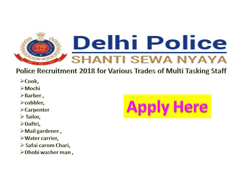 Police Recruitment 2018 for Various Trades of Multi Tasking Staff