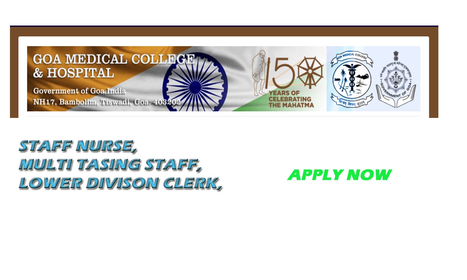 GMC Goa Recruitment 2020 Staff Nurse Vacancy Notification