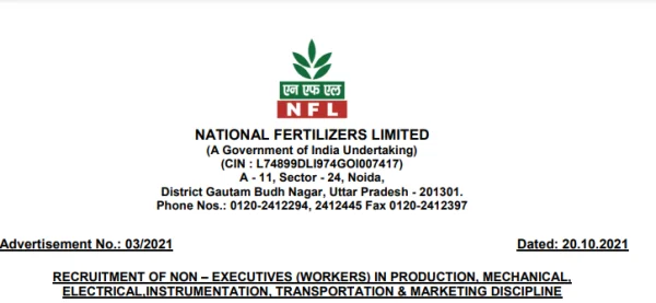 National Fertilizer Recruitment Notification 2021
