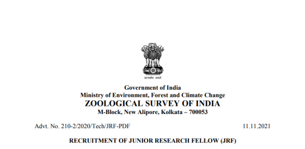 Zoology Survey of India Recruitment Jobs 2021 Govt Jobs for Junior Research Fellow Vacancy in Kolkata Westbengal