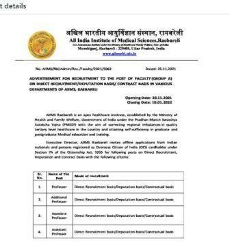 AIIMS Raebareli Recruitment 2021