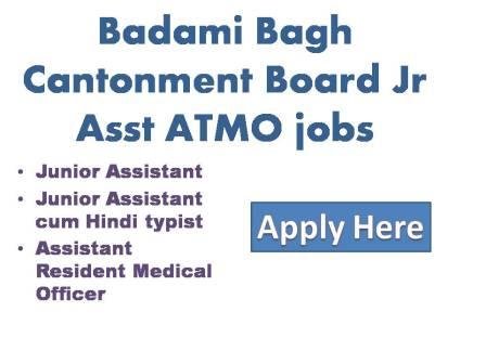 Badami Bagh Cantonment Board Jr Asst ATMO jobs 2022