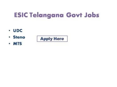 ESIC Telangana Govt Jobs 2022Recruitment to the post of upper-division clerk (UDC). Stenographer (STENO.) and multi-tasking staff