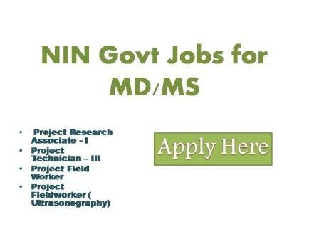 NIN Govt Jobs for MD/MS National Institute of Nutrition Department of Health Research, Ministry of health and family welfare,