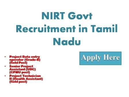 NIRT Govt Recruitment in Tamil Nadu