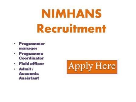 NIMHANS Recruitment 2023 Applications are invited from eligible candidates to fill up the following posts on a contract basis